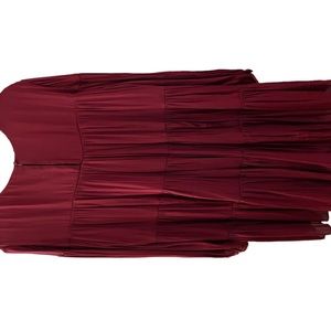 New Without Tags Banana Republic maroon satin long sleeve, ruffle tiered dress